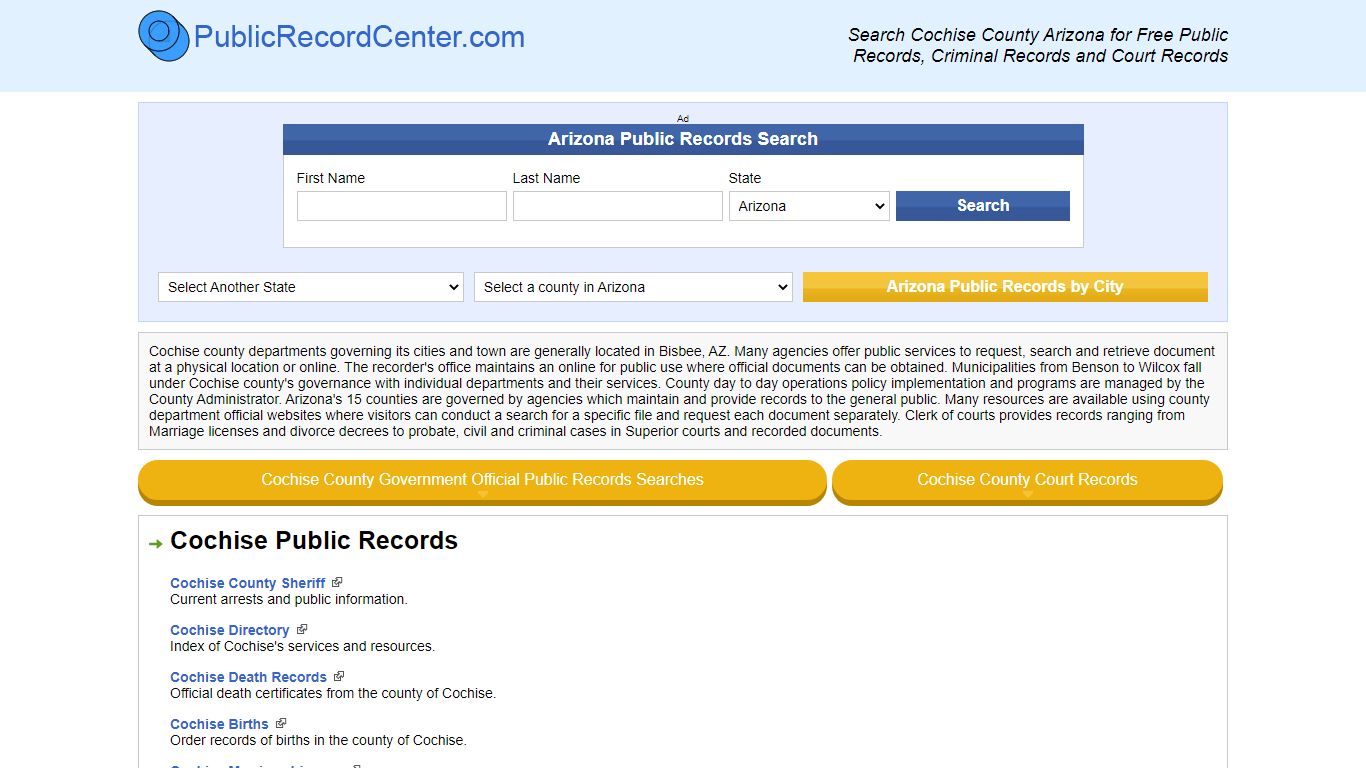 Cochise County Arizona Free Public Records - Court Records - Criminal ...